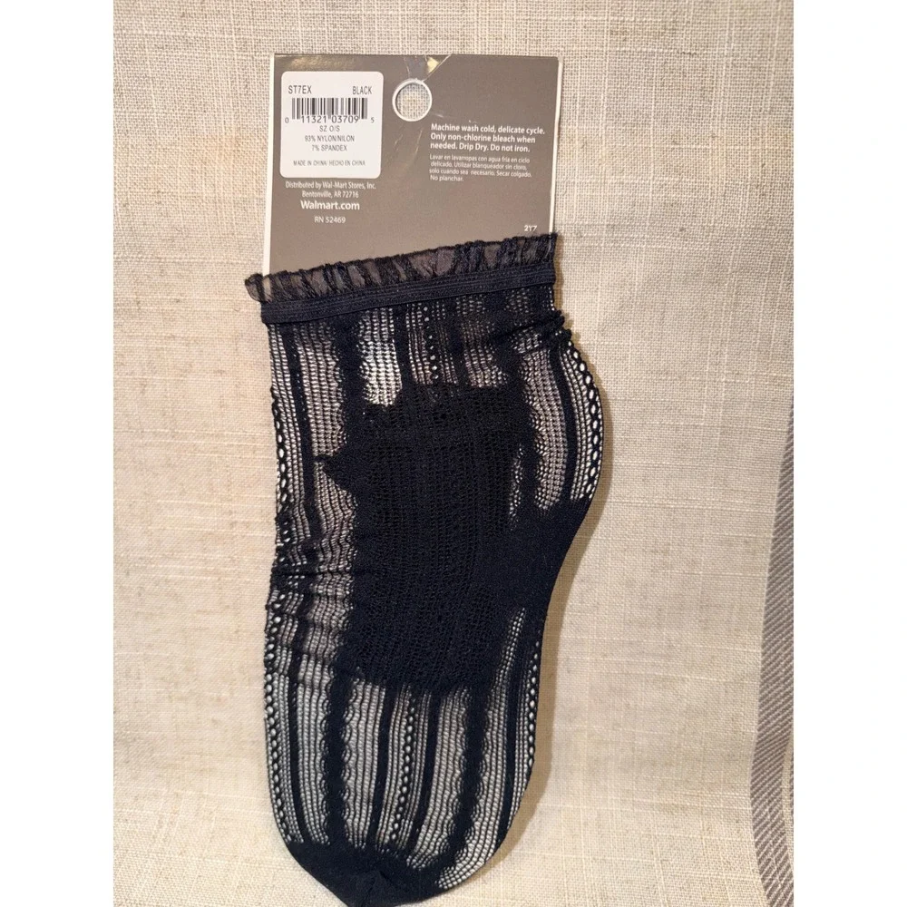 Secret Treasures Women Black Sheer Lace Anklet Socks Ruffle Trim Size 9-11 ST7EX